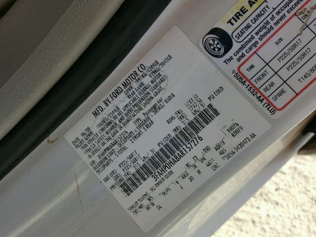 3FAHP0HA8AR157276 - 2010 FORD FUSION WHITE photo 10