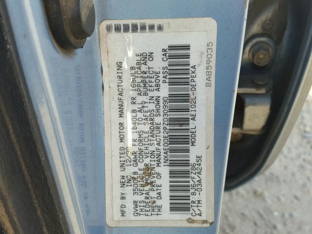 1NXAE00E2PZ030990 - 1993 TOYOTA COROLLA LE 蓝色 照片 10