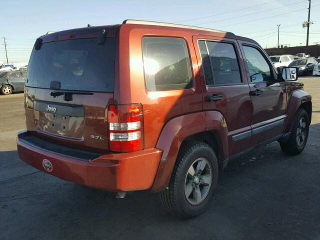 1J8GP28K28W212668 - 2008 JEEP LIBERTY SP BURGUNDY photo 4