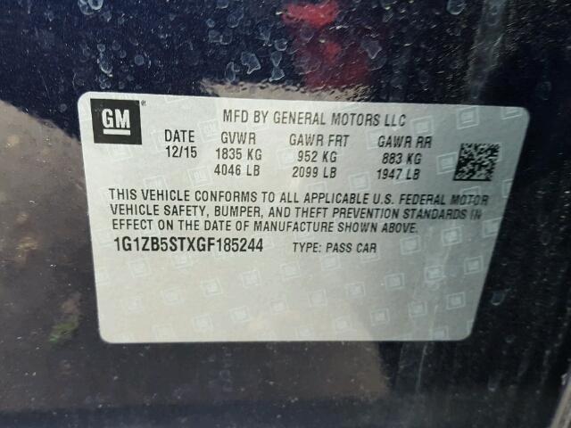 1G1ZB5STXGF185244 - 2016 CHEVROLET MALIBU LS ლურჯი ფოტო 10