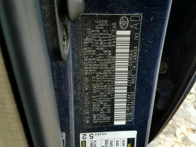 2T1BR32E66C695396 - 2006 TOYOTA COROLLA CE BLUE photo 10