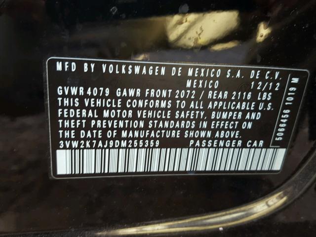 3VW2K7AJ9DM255359 - 2013 VOLKSWAGEN JETTA BASE BLACK photo 10