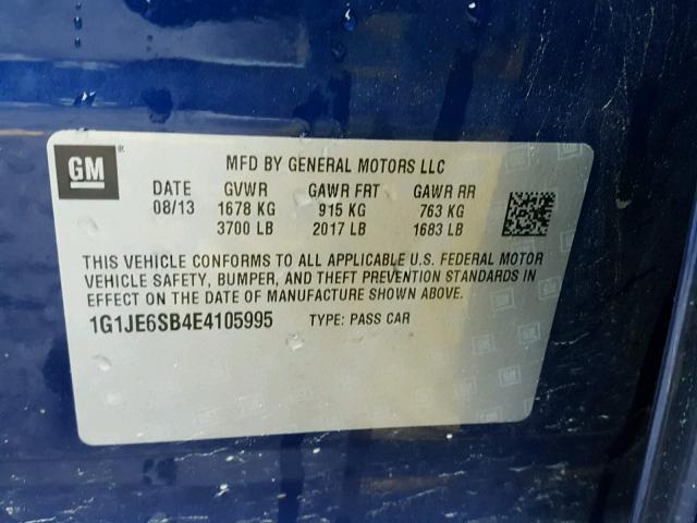 1G1JE6SB4E4105995 - 2014 CHEVROLET SONIC LTZ BLUE photo 10