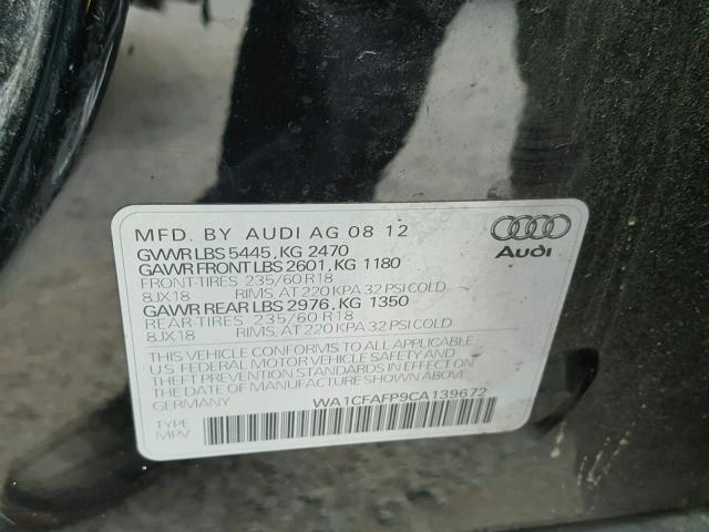 WA1CFAFP9CA139672 - 2012 AUDI Q5 PREMIUM BLACK photo 10