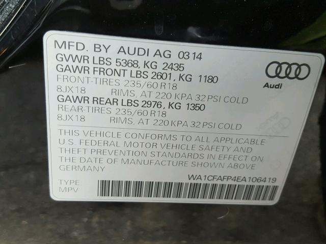 WA1CFAFP4EA106419 - 2014 AUDI Q5 PREMIUM BLACK photo 10