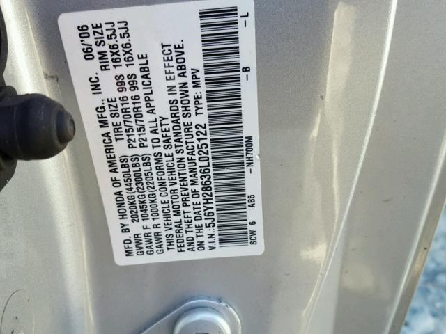 5J6YH28636L025122 - 2006 HONDA ELEMENT EX SILVER photo 10