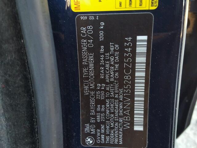 WBANV13528CZ53434 - 2008 BMW 528 XI BLACK photo 10