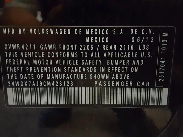 3VWDX7AJ9CM423123 - 2012 VOLKSWAGEN JETTA SE Qara foto 10