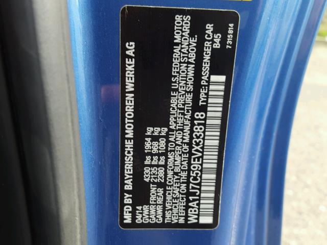 WBA1J7C59EVX33818 - 2014 BMW M235I BLUE photo 10