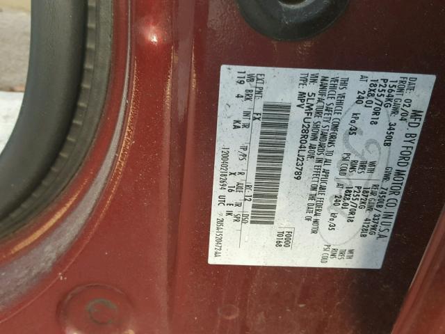 5LMFU28R04LJ23789 - 2004 LINCOLN NAVIGATOR RED photo 10