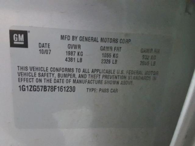 1G1ZG57B78F161230 - 2008 CHEVROLET MALIBU LS ვერცხლისფერი ფოტო 10