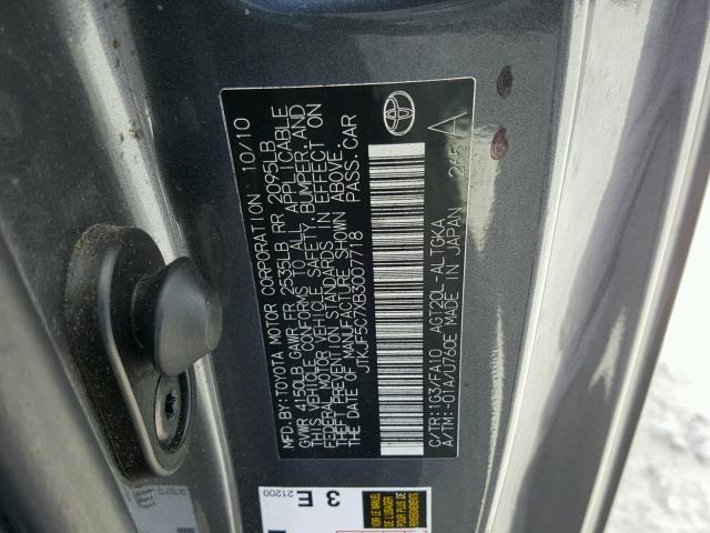 JTKJF5C7XB3007718 - 2011 TOYOTA SCION TC 灰色 照片 10