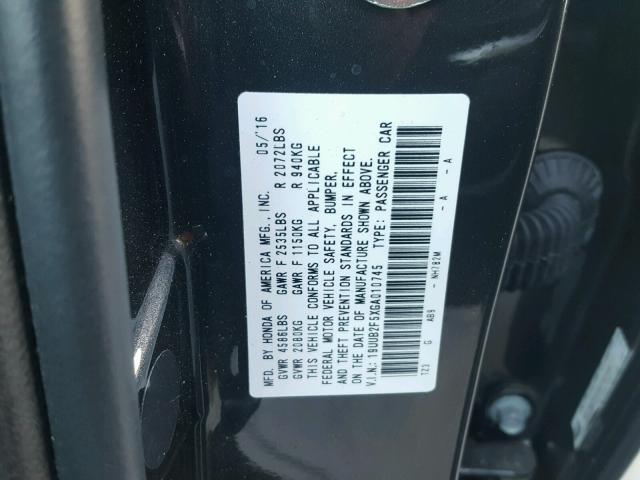 19UUB2F5XGA010745 - 2016 ACURA TLX TECH GRAY photo 10