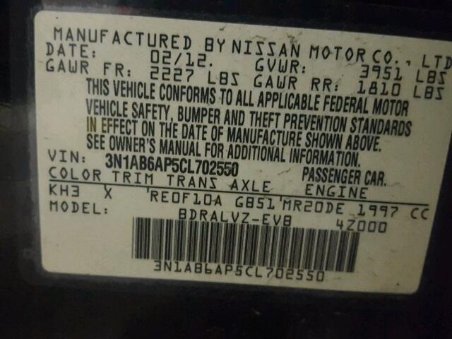 3N1AB6AP5CL702550 - 2012 NISSAN SENTRA 2.0 BLACK photo 10