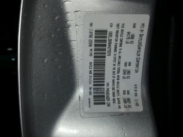 1B3EL36R84N275579 - 2004 DODGE STRATUS SE SILVER photo 10