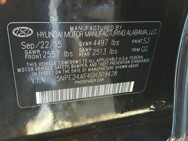 5NPE24AF4GH309428 - 2016 HYUNDAI SONATA SE BLACK photo 10