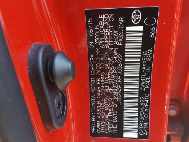 JTDZN3EU9FJ035922 - 2015 TOYOTA PRIUS V RED photo 10