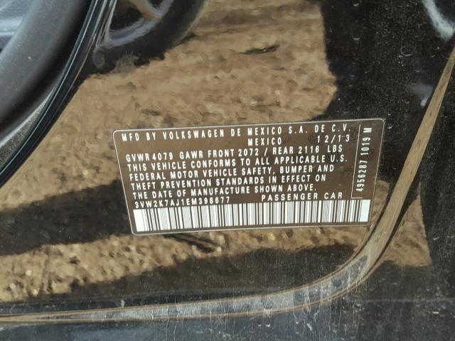 3VW2K7AJ1EM398677 - 2014 VOLKSWAGEN JETTA BASE BLACK photo 10