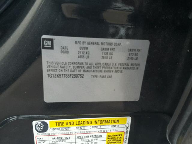 1G1ZK57788F289762 - 2008 CHEVROLET MALIBU LTZ 黑色 照片 10