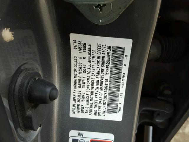 JHMZE2H7XAS028110 - 2010 HONDA INSIGHT EX GRAY photo 10