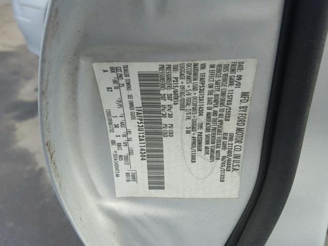 1FAFP53U12A114304 - 2002 FORD TAURUS SE SILVER photo 10