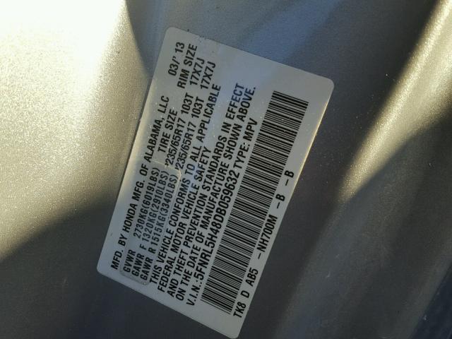 5FNRL5H48DB059632 - 2013 HONDA ODYSSEY EX SILVER photo 10