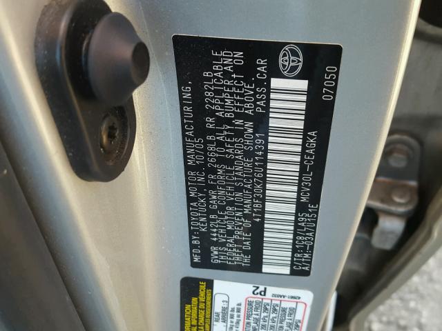 4T1BF30K76U114391 - 2006 TOYOTA CAMRY LE 银色 照片 10