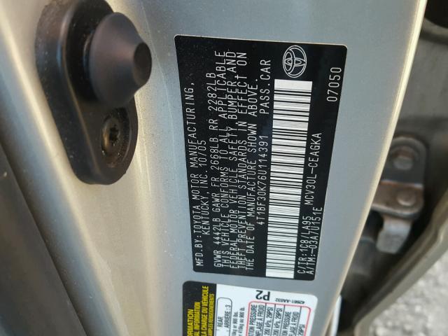 4T1BF30K76U114391 - 2006 TOYOTA CAMRY LE SILVER photo 10