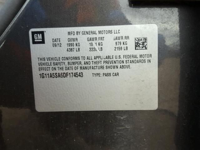 1G11A5SA6DF174543 - 2013 CHEVROLET MALIBU LS Boz foto 10