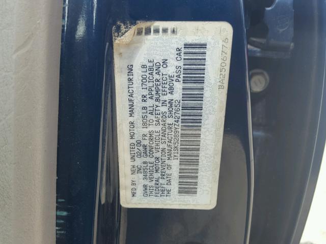 1Y1SK5289YZ427652 - 2000 CHEVROLET GEO PRIZM 蓝色 照片 10