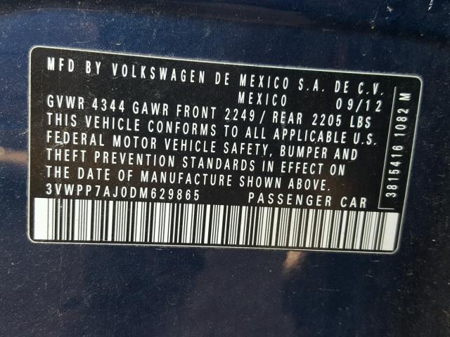 3VWPP7AJ0DM629865 - 2013 VOLKSWAGEN JETTA S Mavi foto 10