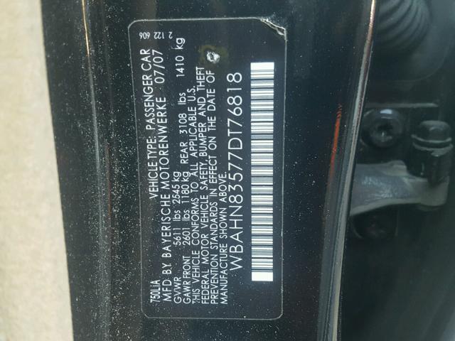 WBAHN83577DT76818 - 2007 BMW 750 BLACK photo 10