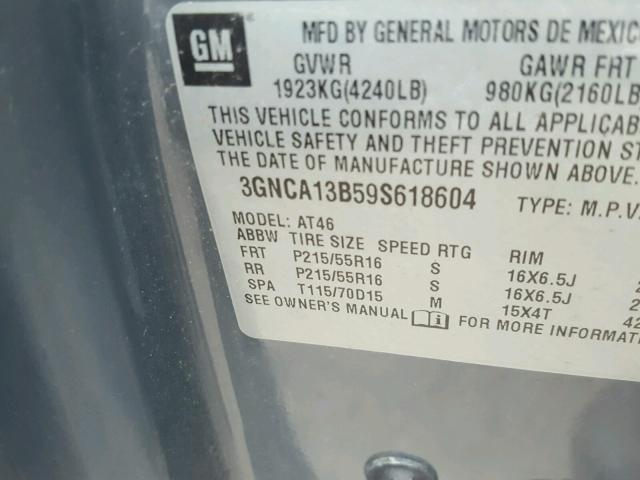3GNCA13B59S618604 - 2009 CHEVROLET HHR LS Gris foto 10