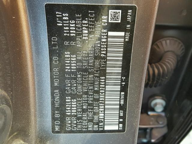 JHMCR6F79HC028446 - 2017 HONDA ACCORD HYB GRAY photo 10