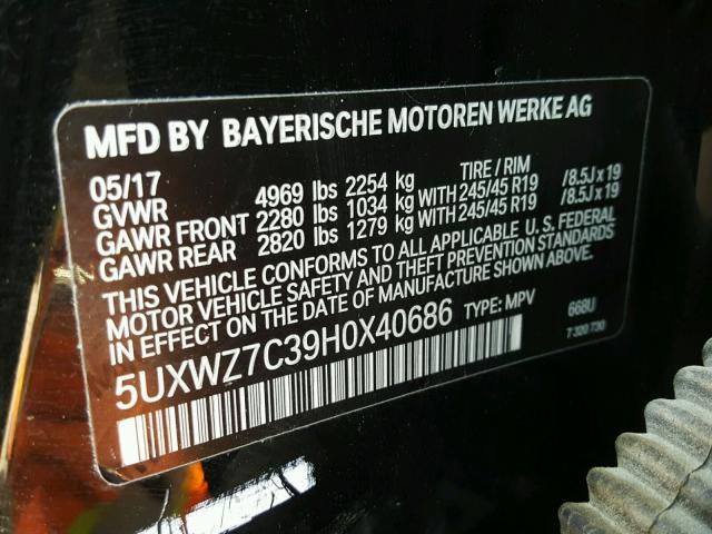 5UXWZ7C39H0X40686 - 2017 BMW X3 SDRIVE2 BLACK photo 10