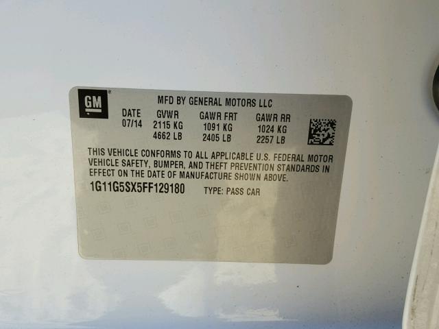 1G11G5SX5FF129180 - 2015 CHEVROLET MALIBU LTZ 白色 照片 10