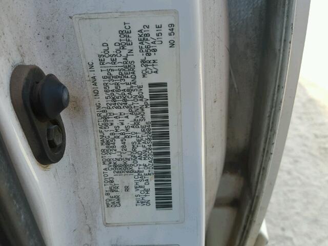 5TDZA23C04S020046 - 2004 TOYOTA SIENNA CE WHITE photo 10