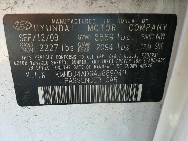 KMHDU4AD6AU889049 - 2010 HYUNDAI ELANTRA BL WHITE photo 10