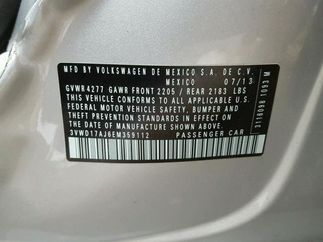 3VWD17AJ6EM359112 - 2014 VOLKSWAGEN JETTA SE Gümüş foto 10