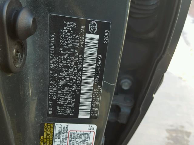 4T1BE32K05U086349 - 2005 TOYOTA CAMRY LE GREEN photo 10