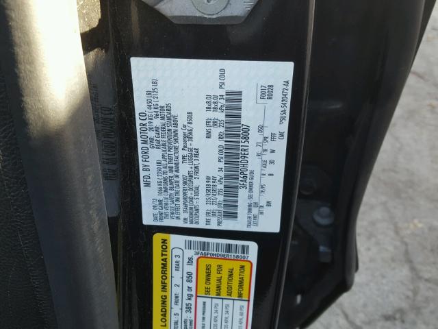 3FA6P0HD9ER158007 - 2014 FORD FUSION SE BLACK photo 10