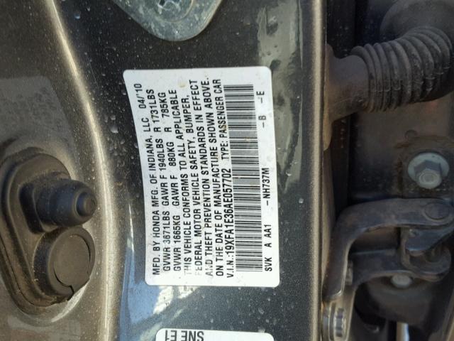 19XFA1E36AE057702 - 2010 HONDA CIVIC VP GRAY photo 10