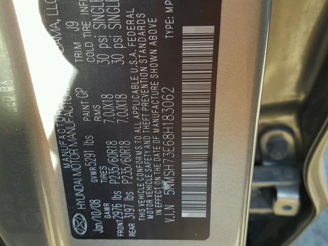 5NMSH73E68H183062 - 2008 HYUNDAI SANTA FE S 绿色 照片 10