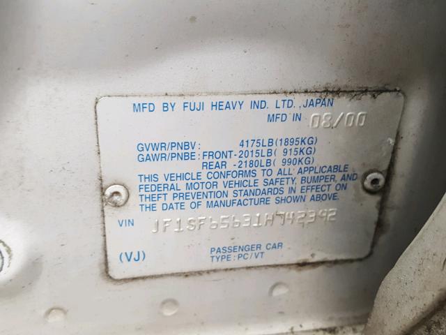 JF1SF65631H742392 - 2001 SUBARU FORESTER S 银色 照片 10