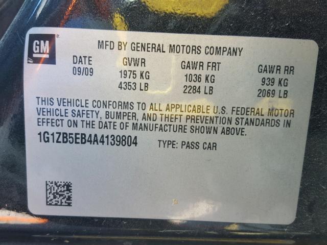 1G1ZB5EB4A4139804 - 2010 CHEVROLET MALIBU LS Qara foto 10