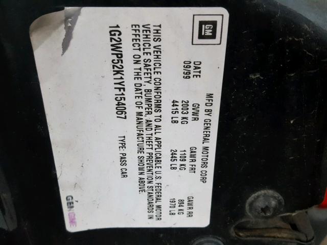 1G2WP52K1YF154067 - 2000 PONTIAC GRAND PRIX BLACK photo 10