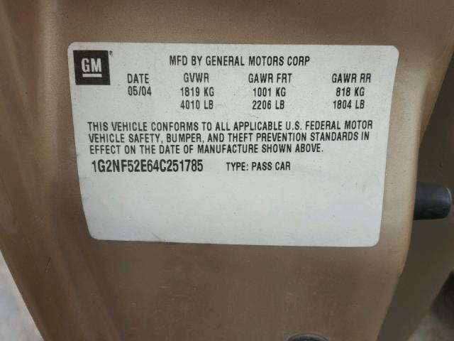 1G2NF52E64C251785 - 2004 PONTIAC GRAND AM S თაფლისფერი ფოტო 10