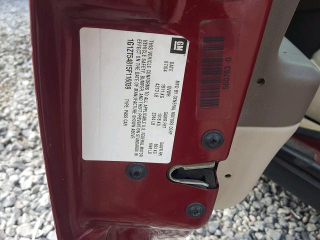 1G1ZT54815F116039 - 2005 CHEVROLET MALIBU LS Bordo foto 10