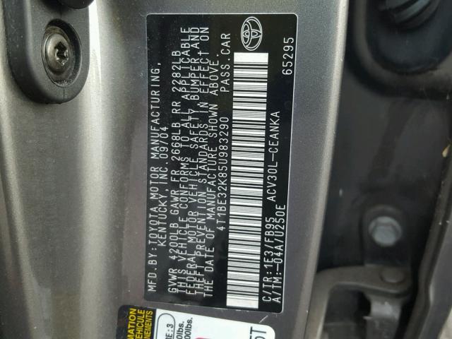 4T1BE32K85U983290 - 2005 TOYOTA CAMRY LE 灰色 照片 10