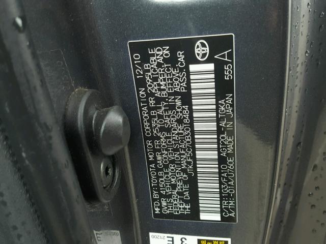 JTKJF5C70B3018484 - 2011 TOYOTA SCION TC 灰色 照片 10